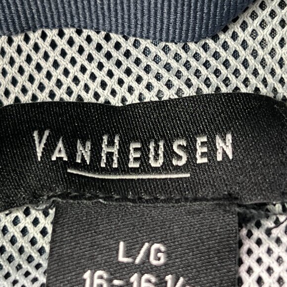 New Van Heusen Traveler Shirt Mens Large Long Sleeve Button Up Blue Plaid Vented - Picture 3 of 9